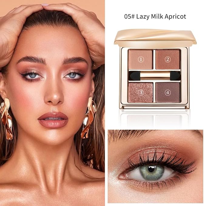 Warm Rosy Brown Eyeshadow Palette, 4-Shade Neutral Nude Matte & Shimmer Eye Makeup for Soft Glam & Romantic Rose Looks — Enhances Brown, Hazel & Green Eyes, High Pigment Long-Lasting Blendable Formula