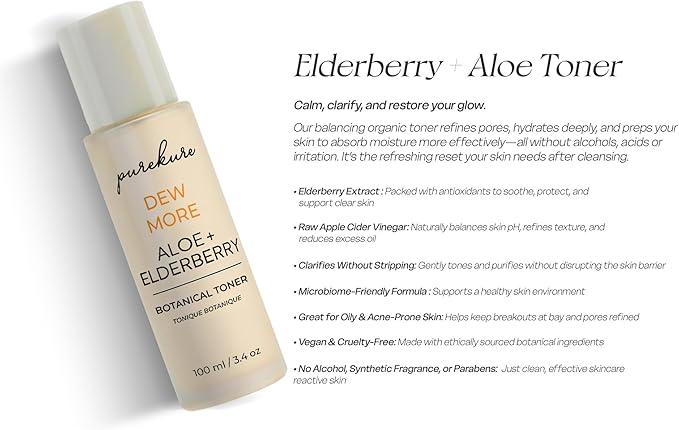 Toner | Organic Aloe Facial Pore Toner with Organic Elderberry | Effective at Removing Deep Dirt and Oils Without Stripping Essential Skin Nutrients | 100 mL