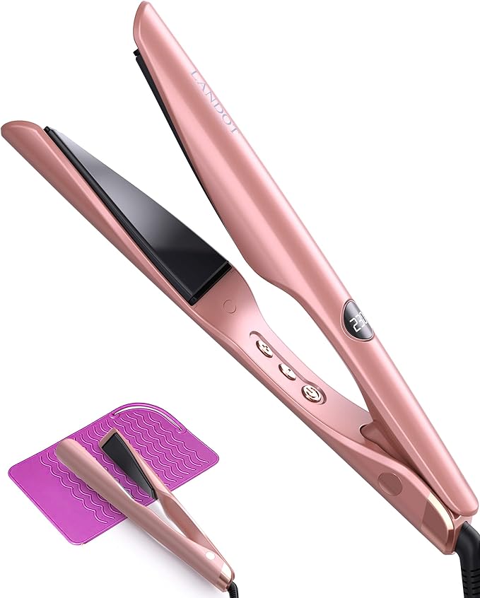 LANDOT Flat Iron Hair Straightener and Curler 2 in 1 – Straighten Curl Wave, Ceramic, Dual Voltage, Fast Heat Up, 12 Adjustable Temps(250-450℉) for All Hair Types