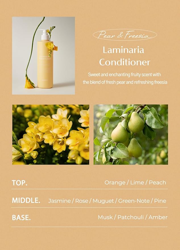 laferme Laminaria Conditioner with Organic Ingredient, Damaged Hair Care Korean Conditioner, Hydrating & Smoothing, Anti-Frizz, Sulfate & Paraben Free, for Women & Men, 16.9 Fl Oz, Pear & Freesia