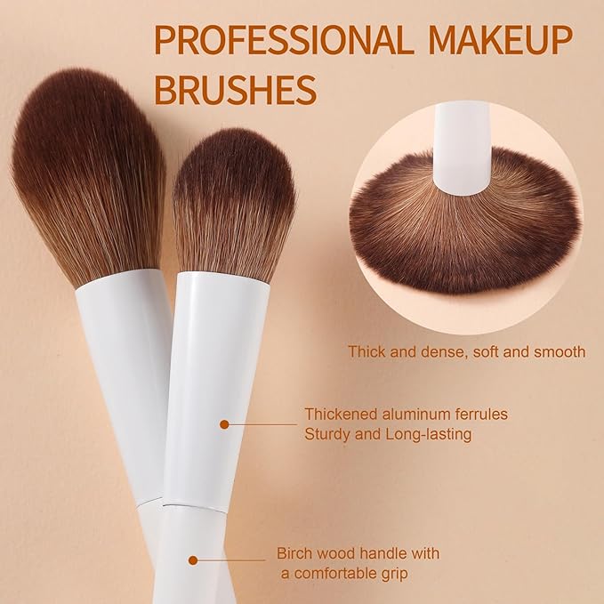 Makeup Brushes 14-Piece Premium Synthetic Makeup Brush Set Foundation Powder Contour Concealers Eyeshadow Blending Liner Makeup Brush Kit with Powder Puffs & Brush Bag