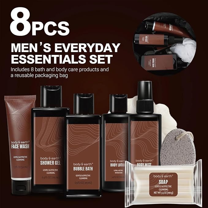 Gift Baskets for Men 8pcs Mens Body Wash Sets with Sandalwood Scent Gift Sets for Christmas Gifts for Men,Father Day Gifts