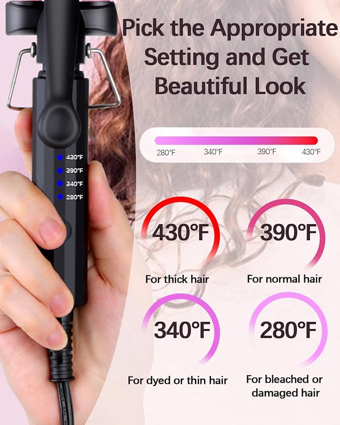 Mini Hair Crimper 4 Temperature Adjustable, 1/2 Inch Small 3 Barrel Curling Iron Hair Waver Dual Voltage Travel Size, Tiny Crimper Hair Tool Create Natural Tight Beachy Waves (Rose Gold)