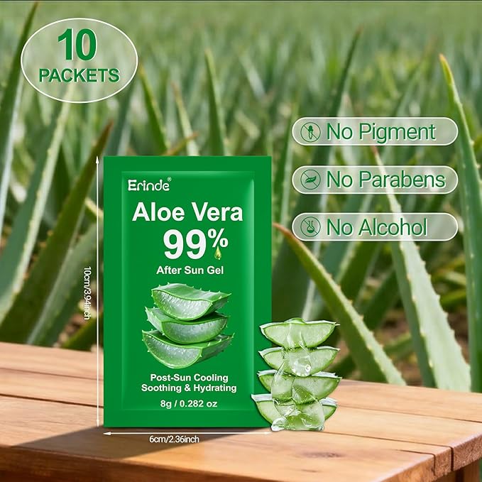 Erinde 10 Pack Aloe Vera Gel for Face, Hair & Body, 99% Pure Aloe Vera Gel for Sunburn Relief, After Sun Skin Care Relief, Skin Care Bulk Soothing Hydrating Aloe Gel Travel Size for All Skin Types