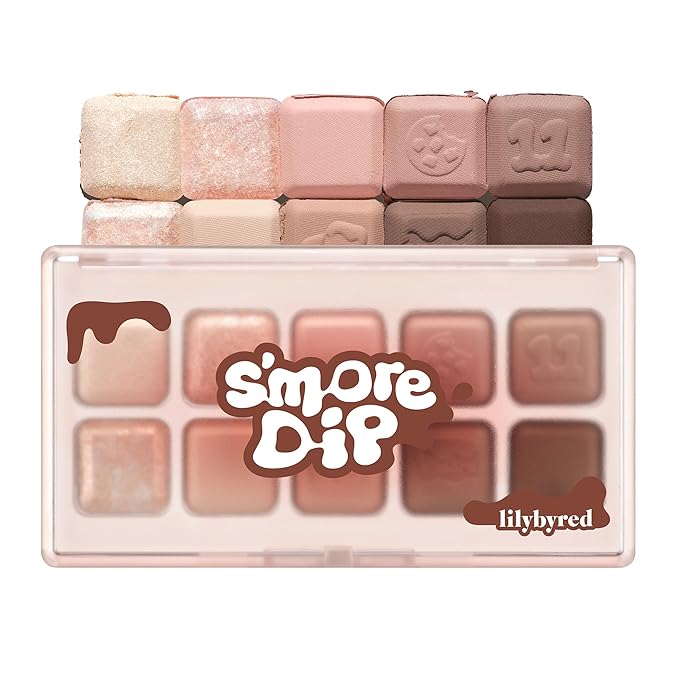 lilybyred Mood Keyboard | 10-Shade Korean Eyeshadow Palette, Highly Pigmented, Matte, Shimmer & Jelly Glitter, Smooth. Blendable, Long-Lasting, Dome-Shaped Design, 0.38 oz. (11 Chocolate Chip Smore)