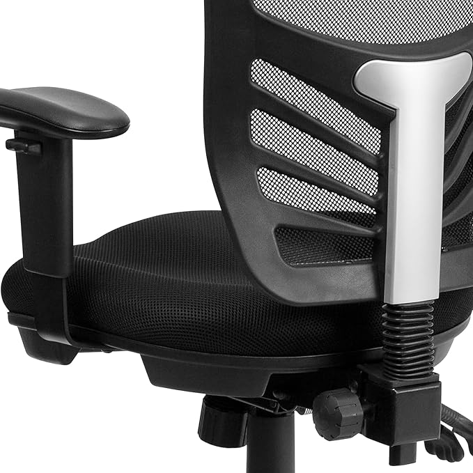 Flash Furniture Nicholas Mid-Back Black Mesh Multifunction Executive Swivel Ergonomic Office Chair with Adjustable Arms, Set of 4