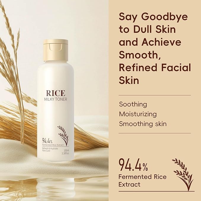 Rice Toner, Natural Rice Essence, Deep Hydration, Refreshing Texture and Non-Sticky, Suitable for All Skin Types, Replenishes Water to The Skin.