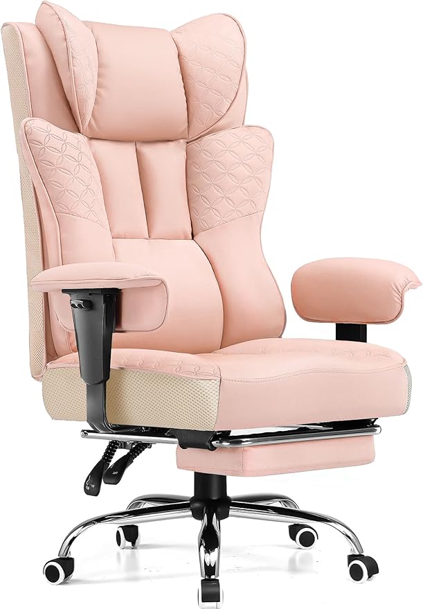 GTPLAYER Big and Tall Office Chair 400LBS Wide Ergonomic Gaming Chair with Deluxe Embossing Designed Leather with Foot Rest,150°Reclining Adjustable Soft Armrests Pocket Spring Back Support and Pillow