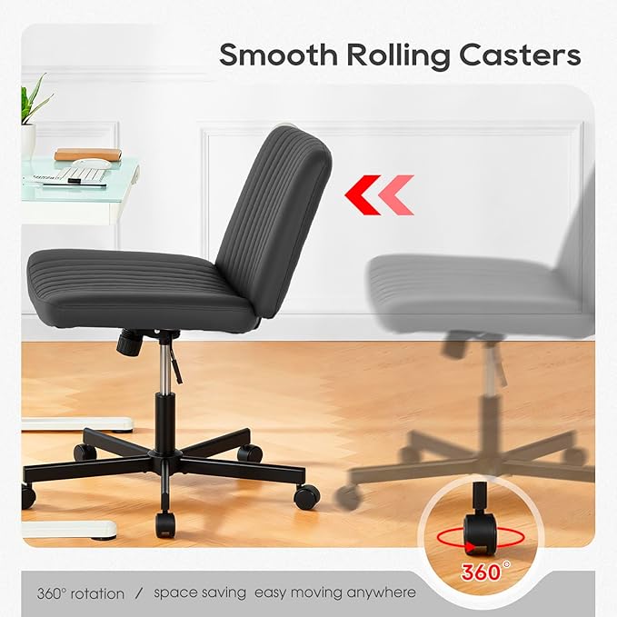 PayLessHere Criss Cross Chair Wide, Armless Office Desk Chair,Backrest Vanity Chair with Wheels 360 Swivel, Height Adjustable for Home Office, Home Office Black