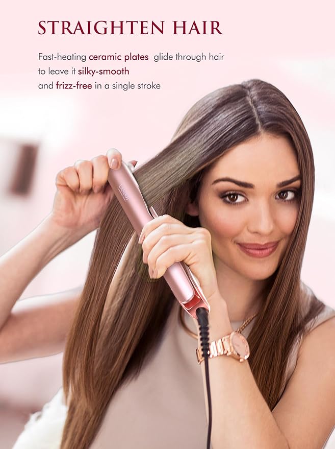 LANDOT Flat Iron Hair Straightener and Curler 2 in 1 – Straighten Curl Wave, Ceramic, Dual Voltage, Fast Heat Up, 12 Adjustable Temps(250-450℉) for All Hair Types