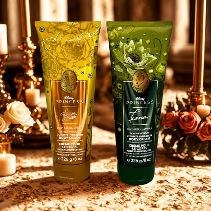 Bath & Body Works PRINCESS COLLECTION Ultimate Hydration Body Cream 2-piece Gift Set with a Bow for Holidays – Full Size – Limited Edition (Belle & Tiana)