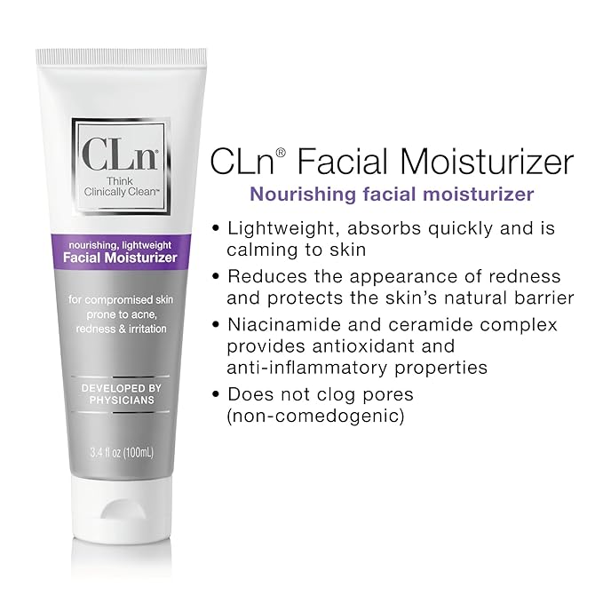 CLn® Facial Moisturizer - Soothes & Calms Skin, Helps Reduce Appearance of Redness, Locks in Moisture without Clogging Pores, Dermatologist & Clinically Tested, 3.4 oz. (Pack of 2)