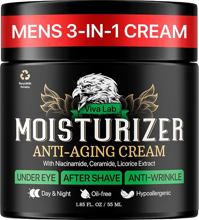 Mens Face Moisturizer Anti-Aging Cream - Lightweight After Shave Lotion for Men - Day & Night Hydrating Skin Care with Niacinamide Collagen Ceramides - Fast-Absorbing Non-Greasy 1.85oz