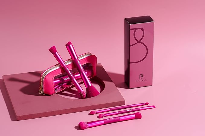 BS-MALL Double-ended Makeup Brush Set With Concealer Brush & Foundation Brush, Eyeshadow Brush- Travel-friendly Multi-purpose Brushes In Makeup Bag For Daily Use (10 PCS Hot Pink)