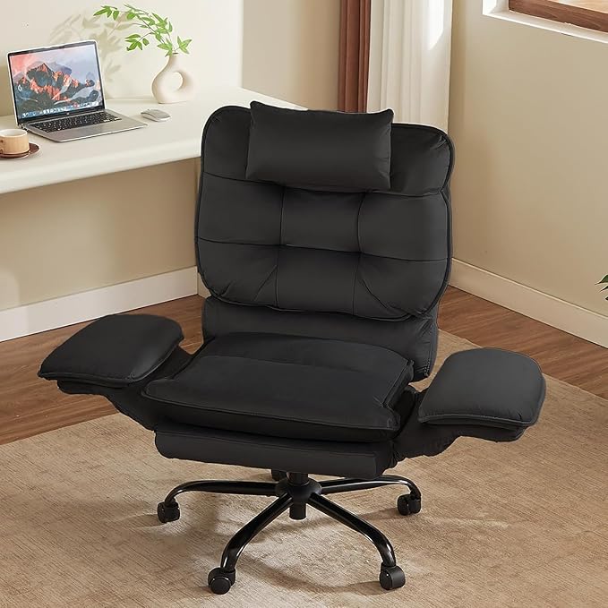 Bestier Criss Cross Chair with Flip-Up Armrests and Headrest, 135° Reclining Swivel Executive Chair with Side Pockets, Big and Tall Computer Desk Chair for Home Office Bedroom, Black Velvet