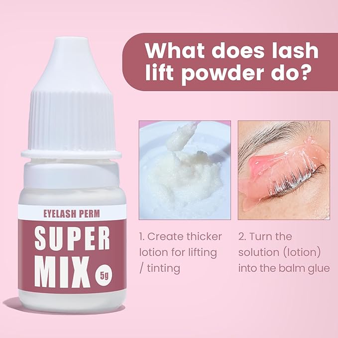 Korean Lash Lift Powder with Lifting Lotion - Glueless Viscosity Enhancer for Eyelash Perm & Lift, Super Mix Solution Keratin Eyelash Lift