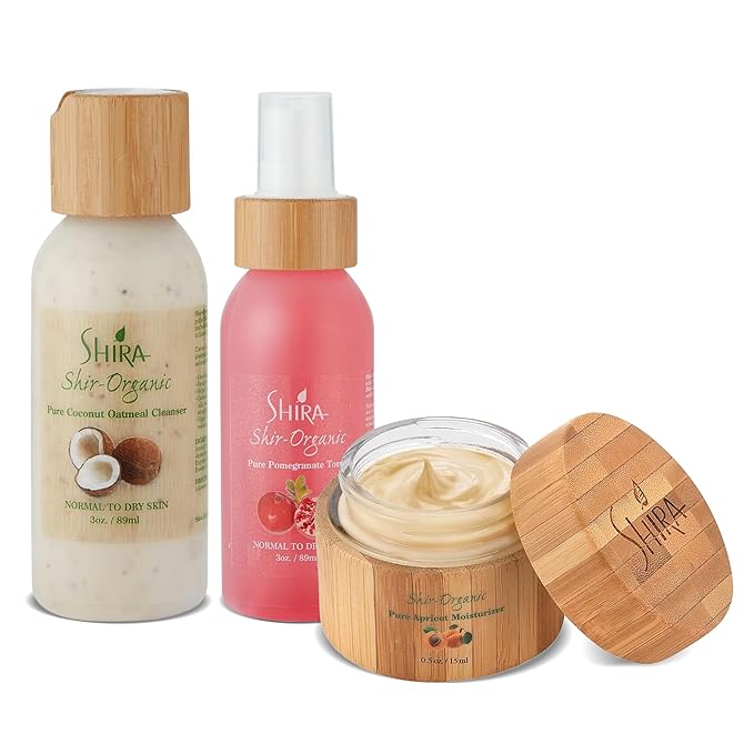 Shira Shir-Organic Trio for Normal to Dry Skin - Coconut Oatmeal Cleanser(89ml), Pomegranate Toner(89ml) & Apricot Moisturizer(15ml)