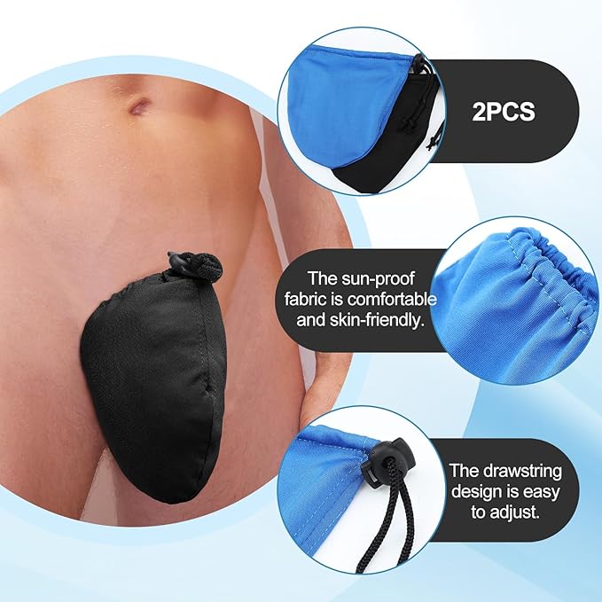 2 Pcs Men's Tanning Pouch Sun Protection, Tanning Cover for Men(Blue and Black)