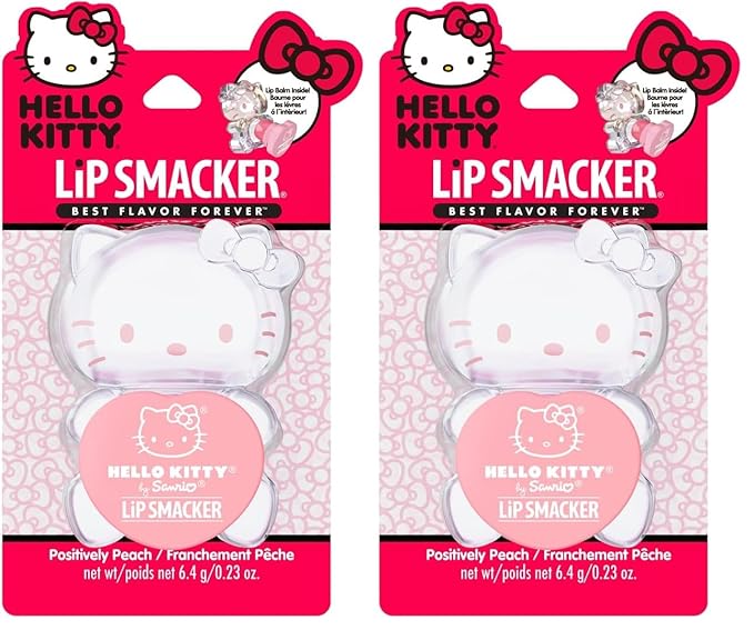Lip Smacker Hello Kitty Lip Balm,Peach Gummy Flavored Moisturizing,Smoothing Soft Shine,Hydrating & Protecting Fun Tasty Flavors,Cruelty-Free - Positively Peach,(Pack of 2)