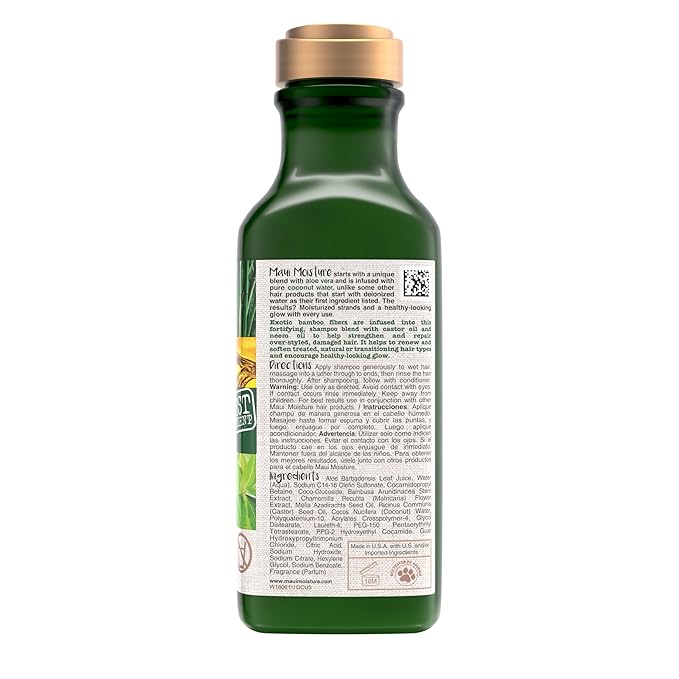 Maui Moisture Thicken & Restore + Bamboo Fibers Strengthening Shampoo to Soften Transitioning or Natural Hair & Renew Brittle Hair, Vegan, Silicone & Paraben-Free, 13 fl oz