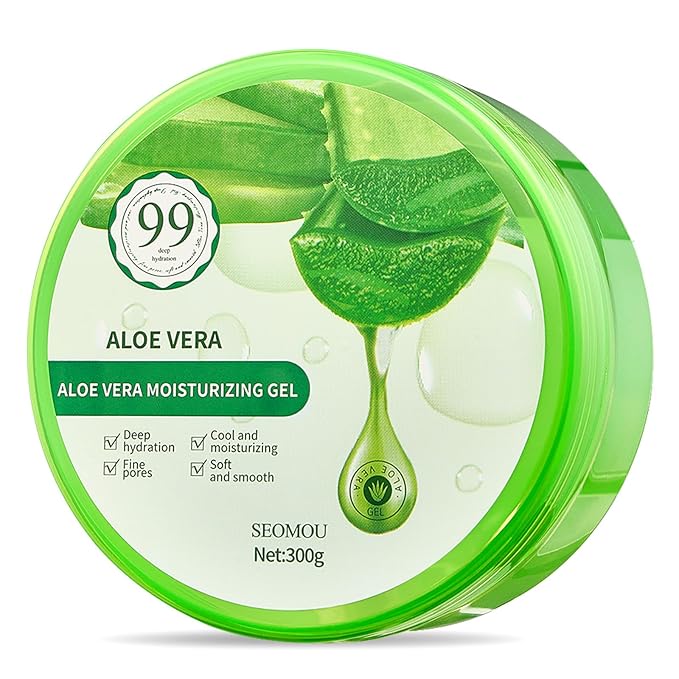 Aloe Vera Gel, Organic Moisturizing Cream Soothing and Hydrating for Face, Skin, Hair & Sunburn Relief, 100% Pure Aloe Gel for All Skin Types-300ml (10.1fl.oz)