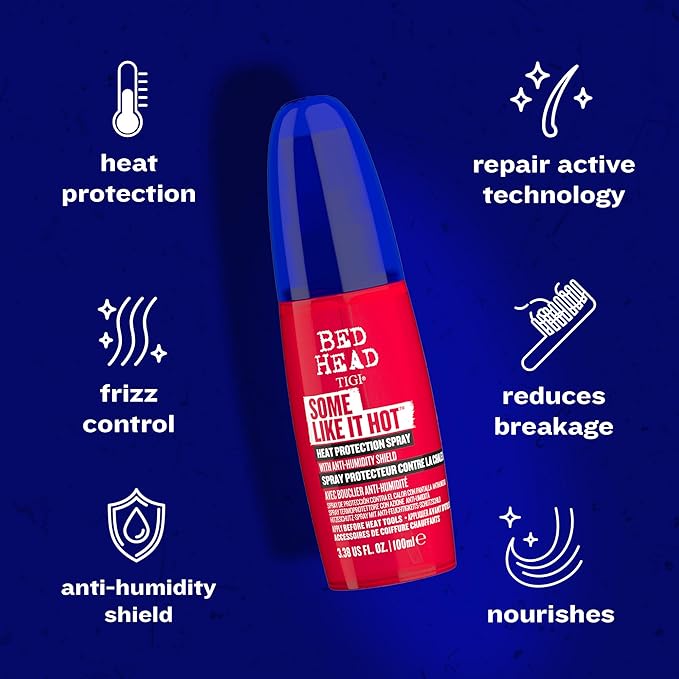 TIGI Bed Head Some Like It Hot Heat Styling and Protection Spray with Anti-Humidity Shield, Tames Frizz and Reduces Breakage, 3.38 fl oz