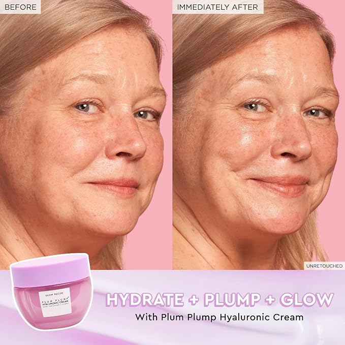 Glow Recipe Watermelon Glow Niacinamide Dew Drops Serum (15 ml) + PHA + BHA Pore Tight Facial Toner (40 ml) + Plum Plump Hyaluronic Cream (20 ml) - Vegan Skin Care for Glowing Skin