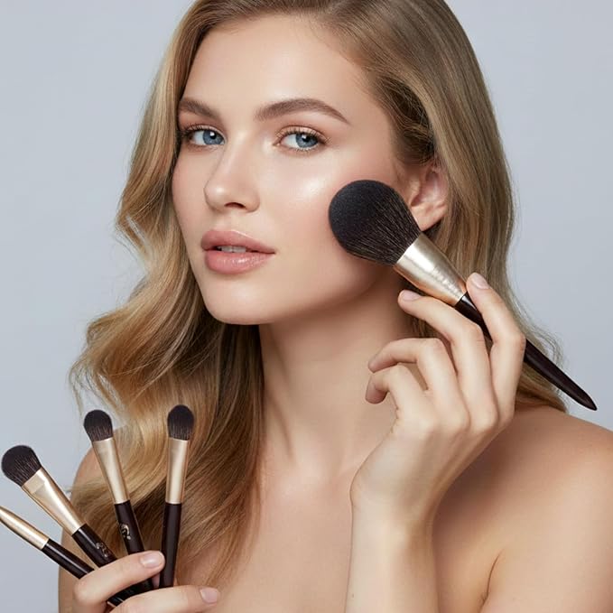 10pcs Makeup Brush Set with Dry Cleaning Box, Travel Bag & 2 Puffs - All-in-One Soft Synthetic Brushes for Beginners, Travel, Full Face & Eye Makeup Kit