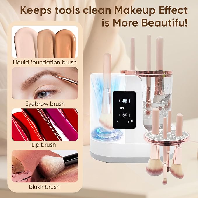 Electric Makeup Brush Cleaner 3-in-1, Automatic Brush Washing & Air-Drying Machine, Dual-Direction Deep Cleaning, Adjustable 2H/5H Drying, Fits Most Brush Sizes, Plug-in Design (2026 Upgrade)