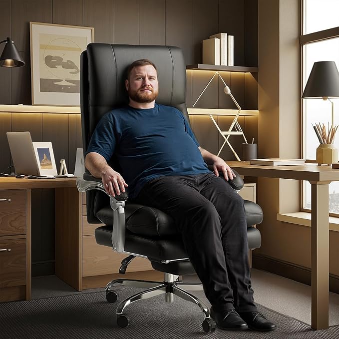 Cloud-Like Comfy Office Chair with Footrest, Overstuffed Fiberfill Executive Desk Chair, Ultra-Soft Reclining High Back Computer Chair, Cozy Double-Layered Plush Seat, Big & Tall 400lbs Cap