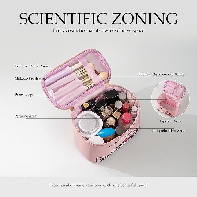 AmBealla Makeup Bag Large Waterproof Cosmetic Bags with Makeup Brush Holder,Cute Printed Makeup Organizer for Women Traveling,Portable Toiletry Bag for Girls