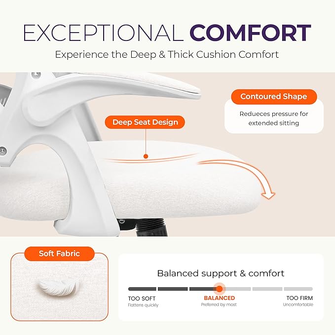 NEO Chair Office Desk Computer Gaming Ergonomic Chair with Lumbar Back Support Adjustable Height Swivel Wheels Flip-up Arms Mesh Chair for Home or Office (Ivory)