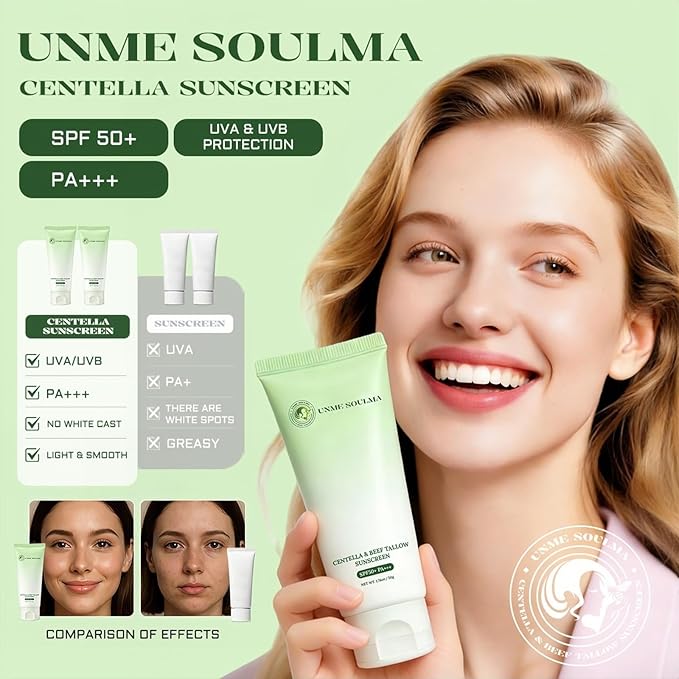 Centella Sunscreen SPF 50 | with Beef Tallow & Zinc Oxide Sun Protection, Skin Care & Moisturizing 3 in 1, Mineral Sunscreen for Face & Body, Non-Comedogenic, Vacation Travel Size (1.76oz / 50g)