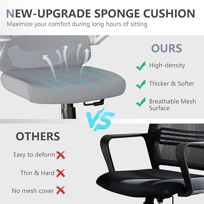 300 LBS Ergonomic Office Computer Mesh Chair - Adjustable Height Rolling Desk Chair with Flip-Up Armrests & High Back Support - Comfortable Swivel Task Chair for Home Office