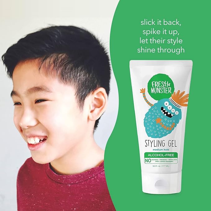 Fresh Monster Kids Hair Styling Gel, Medium Hold Alcohol-Free, Natural Hair Gel for Kids & Toddlers (6oz.)