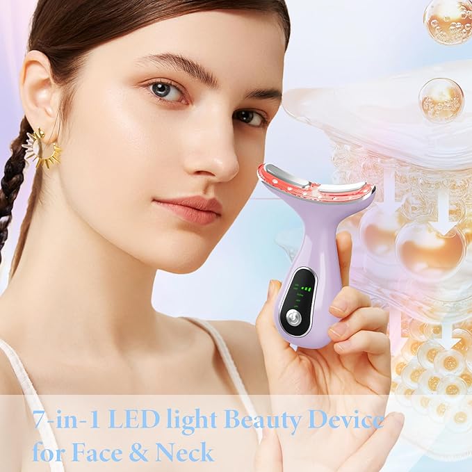 Facial Massager 7 Color Face Lift Device for Face and Neck Massage with 113°F & Vibration & Clean 3-in-1 Multifunctional Wand for Skin Care (Purple)