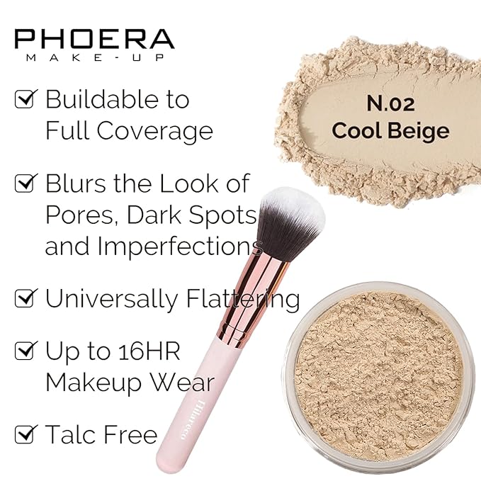 PHOERA Foundation,Mushroom Head Air Cushion CC Cream Natural Foundation, PHOERA Primer, PHOERA Powder, Kabuki Makeup Brushes Foundation Brush Powder Brush (101 Porcelain+01 Ivory CC)