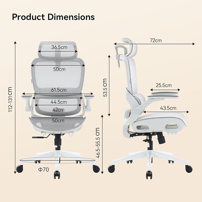 SIHOO B100 PRO Ergonomic Office Chair with Footrest, Mesh Office Chair with Adaptive Lumbar Support, Computer Chair with Wide Headrest, Desk Chair with 360° Rotatable Flip-Up Armrests, Light Grey