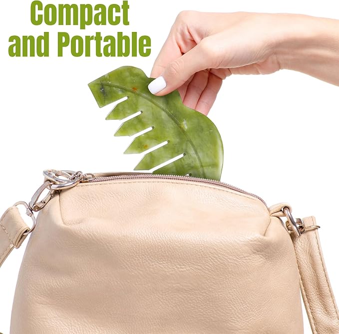 Geiserailie 2 Pcs Jade Combs Esthetician Supplies Massage Stone Hair Gua Sha Scraping Scalp Comb Facial Massage Tool Handheld Head Tools Head Caring Therapy Mother's Day for Women(Plain Style)