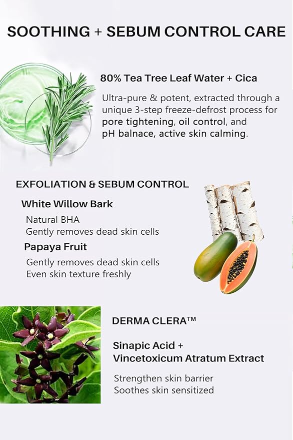 Tea Tree CICA 80 Toner – K-Beauty Calming & Exfoliating Face Toner for Sensitive, Oily Skin | Daily Skin Prep with 80% Tea Tree Water | Pore & Sebum Control