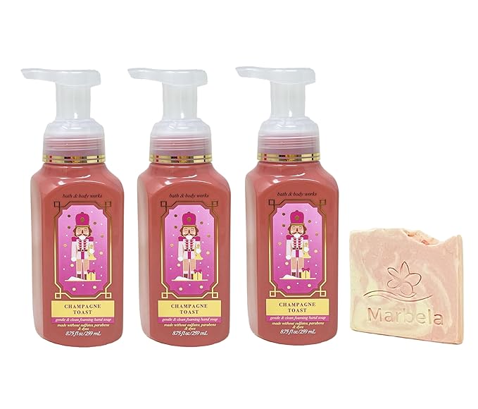 Bath & Body Works Champagne Toast 3 Pack Gentle & Clean Foaming Hand Soap Bundle with a Himalayan Salts Springs Sample Soap