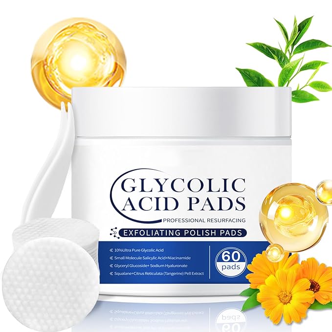 Glycolic Acid Pads, 60 Count Exfoliating & Clearing Pads for Face – Exfoliator for Acne-Prone & Oily Skin, Minimizes Pores & Resurfaces Skin