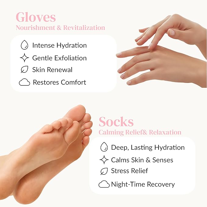 Epielle Moisturizing Hand & Foot Masks, Soften Dry Skin with Sunflower Seed Oil & Vitamin E, Self Care Gifts for Women, Spa Kit, Easter Basket Stuffers, 6 Moisturizing Gloves & 6 Moisturizing Socks