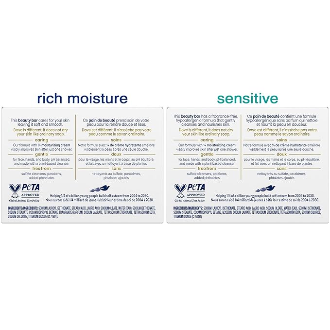 Dove Beauty Bar Sensitive & Original Variety 2-Pack – #1 Dermatologist Recommended Moisturizing Soap for Soft, Smooth Skin, 2.6 Oz Ea