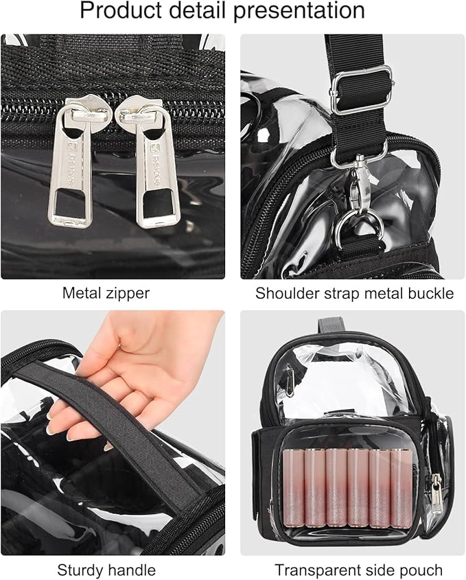 Makeup Brush Bag With 4 Mini Pouches, Makeup Brush Holder Professional Makeup Artist Travel Case Clear Waterproof Cosmetic Organizer Bag, with Adjustable Strap and Dividers