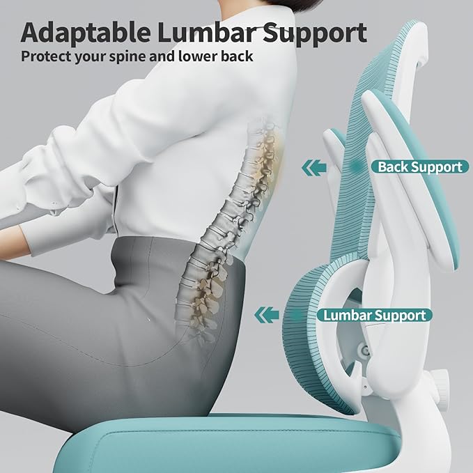 TRALT Office Chair - Ergonomic Desk Chair with Adjustable Lumbar Support, Mesh Computer Chair, Executive Chairs for Home Office Comfortable Lumbar Support (Mint Green)