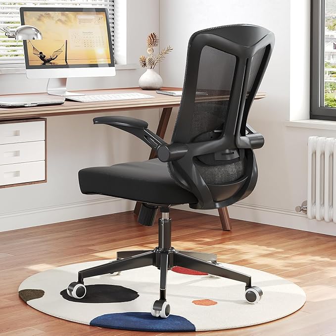 300 LBS Ergonomic Office Computer Mesh Chair - Adjustable Height Rolling Desk Chair with Flip-Up Armrests & High Back Support - Comfortable Swivel Task Chair for Home Office
