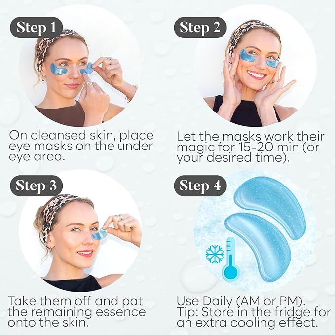 Hyaluronic Acid Under Eye Patches (30 Pairs) - For Dark Circles & Puffiness - Hydrating Eye Mask for Care