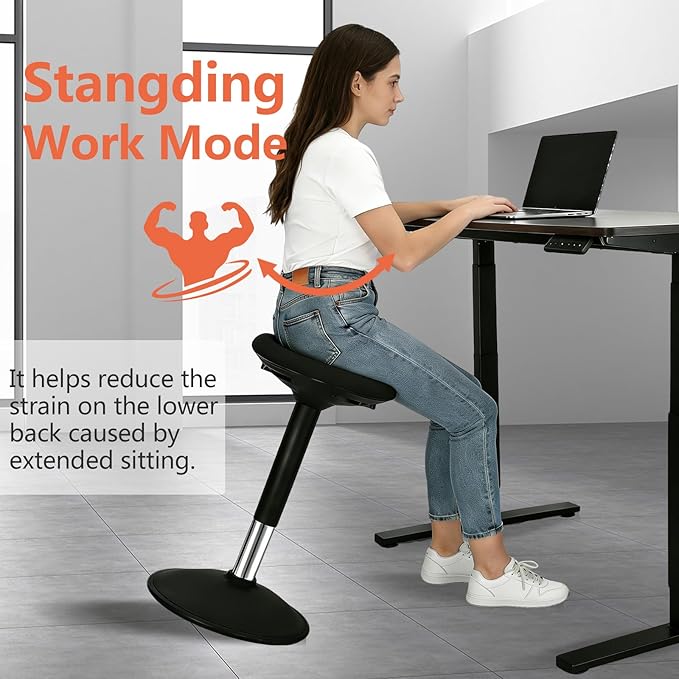 Standing Desk Balance Wobble Stools, Height Adjustable 22-32 Inch for Office and Classroom, Anti-Fatigue Standing Chairs, Ergonomic Stools with Anti-Slip Round Bottom, Black