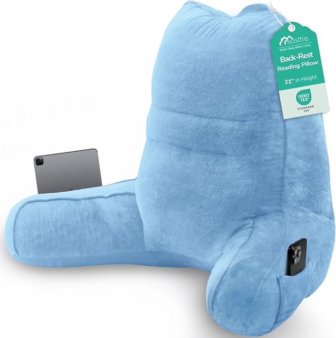 Sasttie Reading Pillow, Pillows for Reading or Relaxing – Ergonomic Support for Head, Neck, Back, and Lumbar, 21-Inch, Blue